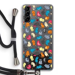 CaseCompany Kleurrijke katten: Samsung Galaxy S21 Plus Transparant Hoesje met koord