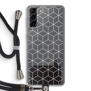 CaseCompany Zwart-witte kubussen: Samsung Galaxy S21 Plus Transparant Hoesje met koord