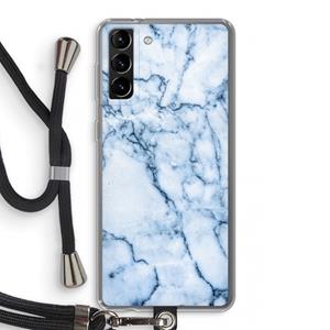 CaseCompany Blauw marmer: Samsung Galaxy S21 Plus Transparant Hoesje met koord