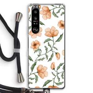 CaseCompany Peachy flowers: Sony Xperia 1 III Transparant Hoesje met koord