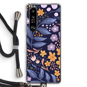 CaseCompany Flowers with blue leaves: Sony Xperia 1 III Transparant Hoesje met koord