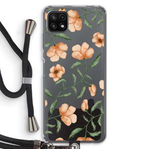 CaseCompany Peachy flowers: Samsung Galaxy A22 5G Transparant Hoesje met koord