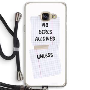 CaseCompany No Girls Allowed Unless: Samsung Galaxy A3 (2016) Transparant Hoesje met koord