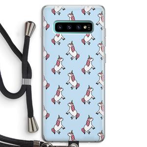 CaseCompany Eenhoorns overal: Samsung Galaxy S10 Plus Transparant Hoesje met koord