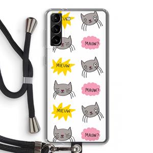 CaseCompany Meow: Samsung Galaxy S21 Plus Transparant Hoesje met koord