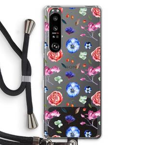 CaseCompany Bloemetjes: Sony Xperia 1 III Transparant Hoesje met koord