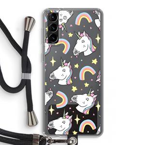 CaseCompany Rainbow Unicorn: Samsung Galaxy S21 Plus Transparant Hoesje met koord