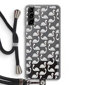 CaseCompany Zwanen: Samsung Galaxy S21 Plus Transparant Hoesje met koord