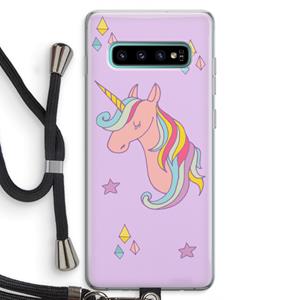 CaseCompany Roze eenhoorn: Samsung Galaxy S10 Plus Transparant Hoesje met koord