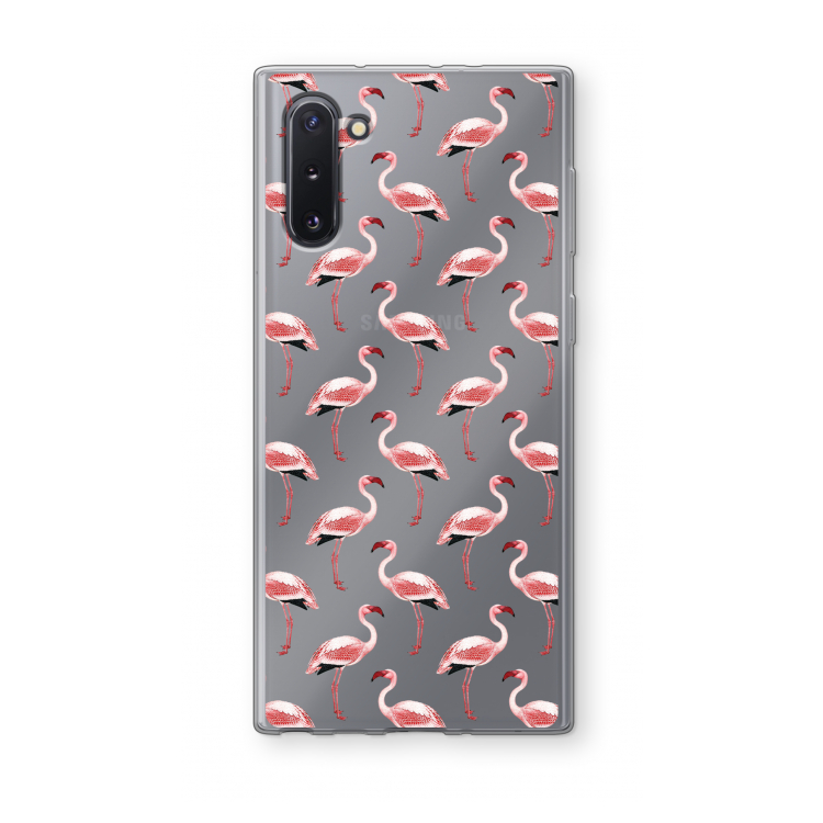 CaseCompany Flamingoprint groen: Samsung Galaxy Note 10 Transparant Hoesje