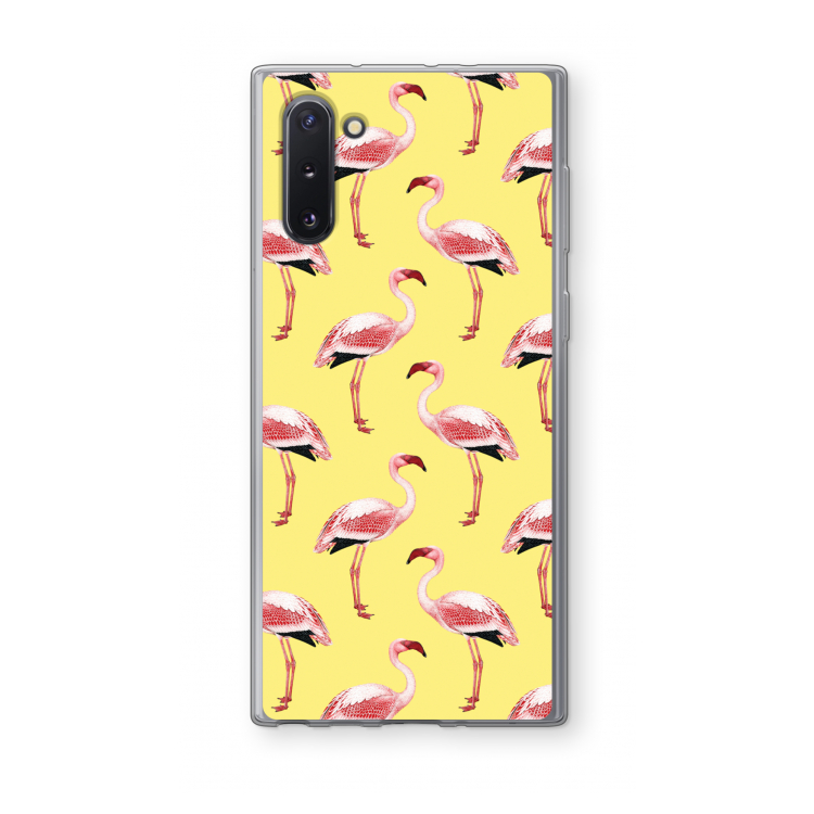 CaseCompany Flamingo's geel: Samsung Galaxy Note 10 Transparant Hoesje