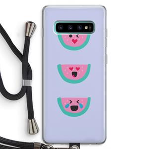 CaseCompany Smiley watermeloen: Samsung Galaxy S10 Plus Transparant Hoesje met koord