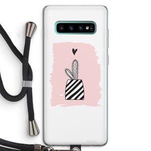 CaseCompany Zwart-wit cactus: Samsung Galaxy S10 Plus Transparant Hoesje met koord