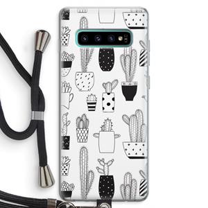 CaseCompany Cactusmotief: Samsung Galaxy S10 Plus Transparant Hoesje met koord