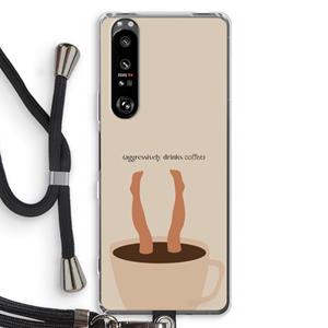 CaseCompany Aggressively drinks coffee: Sony Xperia 1 III Transparant Hoesje met koord