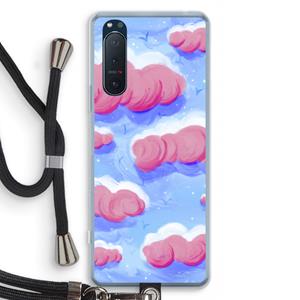 CaseCompany Roze wolken met vogels: Sony Xperia 5 II Transparant Hoesje met koord