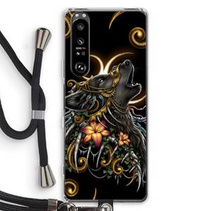 CaseCompany Huilende Wolf: Sony Xperia 1 III Transparant Hoesje met koord