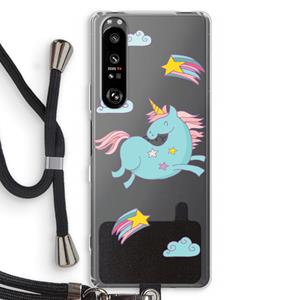 CaseCompany Vliegende eenhoorn: Sony Xperia 1 III Transparant Hoesje met koord