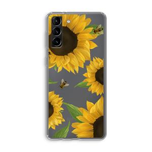 CaseCompany Sunflower and bees: Samsung Galaxy S21 Plus Transparant Hoesje