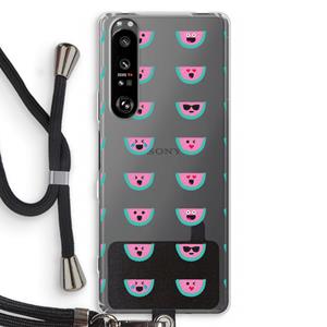 CaseCompany Smiley watermeloenprint: Sony Xperia 1 III Transparant Hoesje met koord