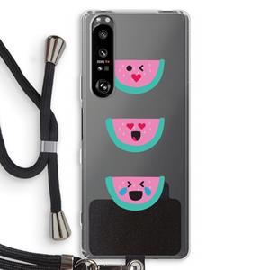 CaseCompany Smiley watermeloen: Sony Xperia 1 III Transparant Hoesje met koord