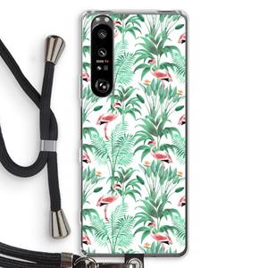 CaseCompany Flamingo bladeren: Sony Xperia 1 III Transparant Hoesje met koord