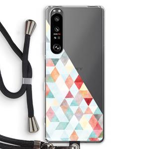 CaseCompany Gekleurde driehoekjes pastel: Sony Xperia 1 III Transparant Hoesje met koord