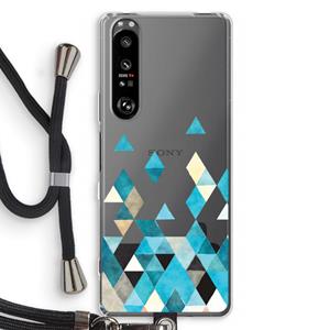 CaseCompany Gekleurde driehoekjes blauw: Sony Xperia 1 III Transparant Hoesje met koord