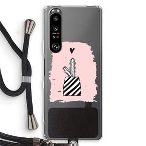 CaseCompany Zwart-wit cactus: Sony Xperia 1 III Transparant Hoesje met koord