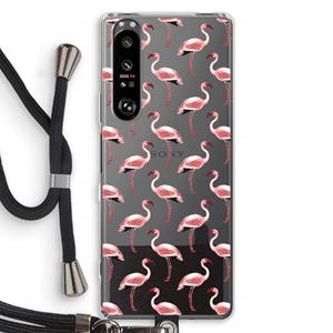 CaseCompany Flamingoprint groen: Sony Xperia 1 III Transparant Hoesje met koord
