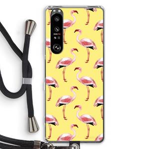 CaseCompany Flamingo's geel: Sony Xperia 1 III Transparant Hoesje met koord