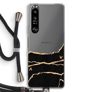 CaseCompany Gouden marmer: Sony Xperia 1 III Transparant Hoesje met koord