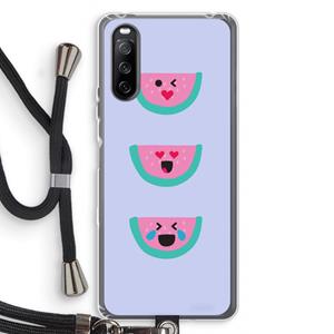 CaseCompany Smiley watermeloen: Sony Sony Xperia 10 III Transparant Hoesje met koord