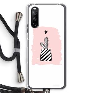 CaseCompany Zwart-wit cactus: Sony Sony Xperia 10 III Transparant Hoesje met koord