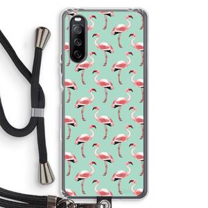 CaseCompany Flamingoprint groen: Sony Sony Xperia 10 III Transparant Hoesje met koord