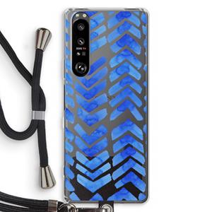 CaseCompany Blauwe pijlen: Sony Xperia 1 III Transparant Hoesje met koord