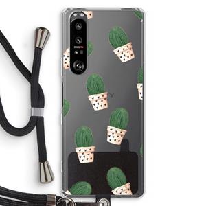 CaseCompany Cactusprint roze: Sony Xperia 1 III Transparant Hoesje met koord