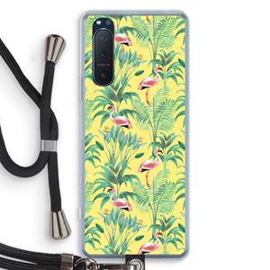 CaseCompany Flamingo party: Sony Xperia 5 II Transparant Hoesje met koord