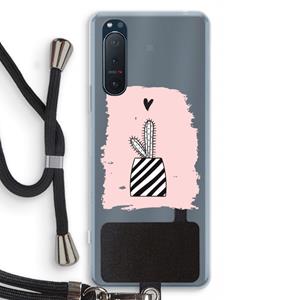 CaseCompany Zwart-wit cactus: Sony Xperia 5 II Transparant Hoesje met koord