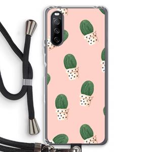 CaseCompany Cactusprint roze: Sony Sony Xperia 10 III Transparant Hoesje met koord