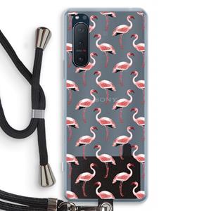 CaseCompany Flamingoprint groen: Sony Xperia 5 II Transparant Hoesje met koord
