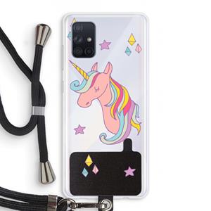 CaseCompany Roze eenhoorn: Samsung Galaxy A71 Transparant Hoesje met koord