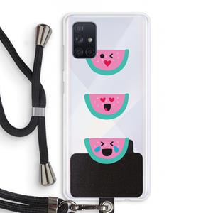 CaseCompany Smiley watermeloen: Samsung Galaxy A71 Transparant Hoesje met koord