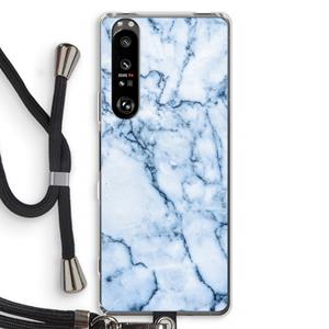 CaseCompany Blauw marmer: Sony Xperia 1 III Transparant Hoesje met koord