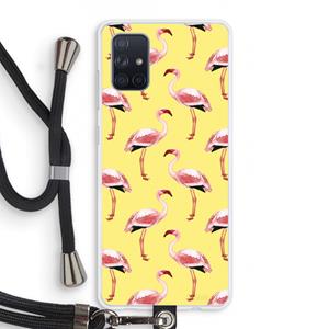 CaseCompany Flamingo's geel: Samsung Galaxy A71 Transparant Hoesje met koord