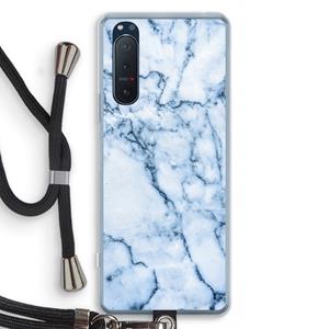 CaseCompany Blauw marmer: Sony Xperia 5 II Transparant Hoesje met koord
