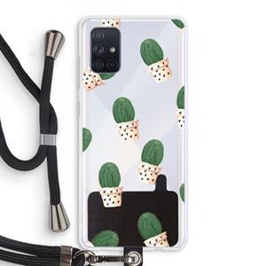 CaseCompany Cactusprint roze: Samsung Galaxy A71 Transparant Hoesje met koord
