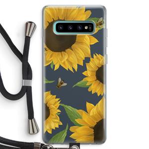 CaseCompany Sunflower and bees: Samsung Galaxy S10 Plus Transparant Hoesje met koord