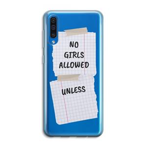 CaseCompany No Girls Allowed Unless: Samsung Galaxy A50 Transparant Hoesje