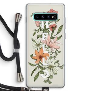 CaseCompany Hello bloemen: Samsung Galaxy S10 Plus Transparant Hoesje met koord
